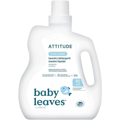 ATTITUDE Baby Laundry Detergent Liquid, EWG Verified, Safe for Baby Clothes, Infant and Newborn, Naturally Derived, HE Compatible, Soothing Chamomile, 80 Loads, 67.6 Fl Oz (AMAZON EXCLUSIVE)