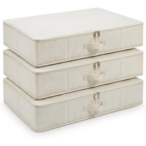 3pcs Lightweight Fabric Folding Under Bed Storage Box with Zip Dust Cover