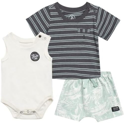 Volcom Baby Boys' Clothes Set - 3 Piece Onesie, T-Shirt, and Shorts Cute Outfits for Newborn (Sizes: 0-24 Months)