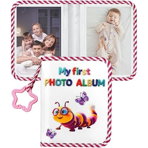 Baby Photo Album - Baby's My First Family Album, Waterproof Soft Cloth Memory Book Holds 17 4x6 Pictures | Sensory Family Album for Toddlers, Baby Shower, Birthday Gift(Caterpillar)