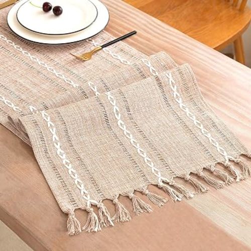 Table Runner, Rustic Farmhouse Linen Waterproof Table Runners for Holiday Party, Dresser Decor and Dining Room Decorations-Light Coffee-14 x72, 4-6 Seats