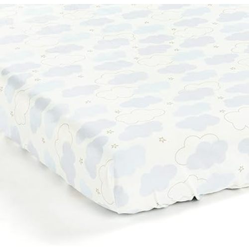 Lush Decor Goodnight Little Moon Clouds Soft & Plush Fitted Crib Sheet, 52"x 28" x 9", Blue