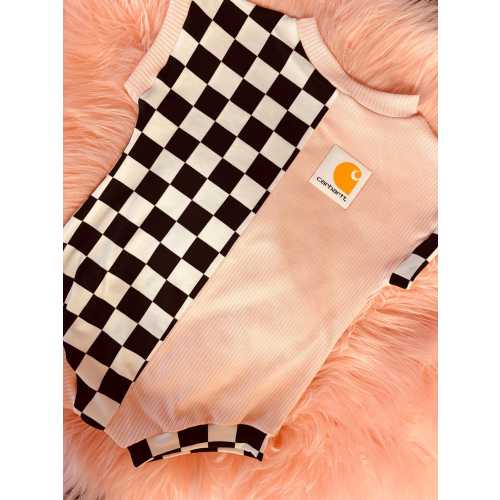 Patched carhartt romper/  toddler clothing/ baby clothing/western / boho / trendy / vintage/ handmade/ custom baby clothes / romper /leotard