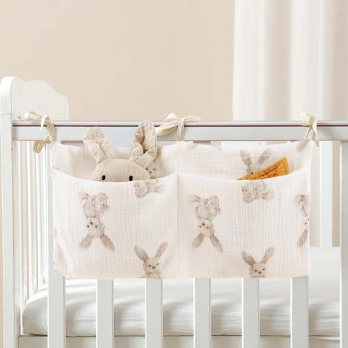 Baby Crib Hanging Organizer With 5 Pockets For Diapers Toys Nursery Storage Light Blue