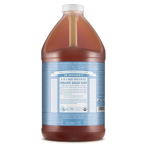 Dr. Bronner’s - Organic Sugar Soap (Baby Unscented, 64 Ounce) - Made with Organic Oils, Sugar and Shikakai Powder, 4-in-1 Use: Hands, Body, Face and Hair, Moisturizes and Nourishes, No Added Fragrance
