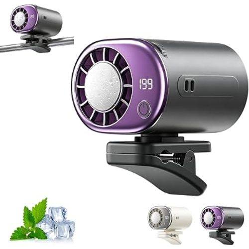 Car Clip on Air Conditioner Fan with Led Display,Portable Mini Cooling System Fans for Car,360°Rotation & 3-Speeds Bladeless Clip on Fan,USB Rechargeable Personal Fan for Cars,Work,Camping (Black)