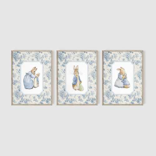 Peter Rabbit Nursery Prints, Beatrix Potter Gallery, Set of 3 Prints, New Baby Gift, Playroom Decor, Vintage Nursery, Boys Room, Blue Art