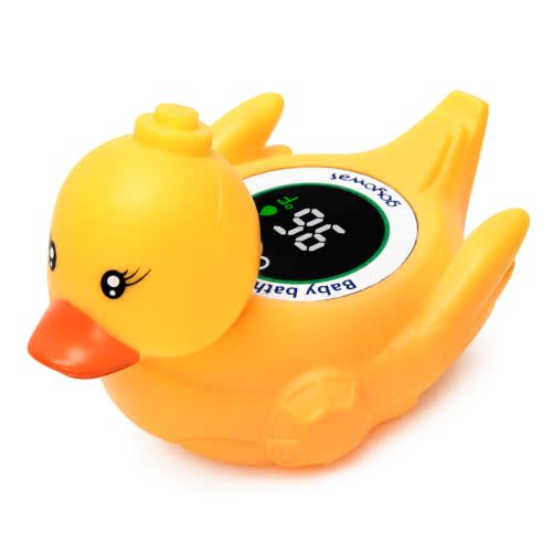 Baby Bath Thermometer Water Temp Safety for Bathtub,Room Essential Duck Toy | Tub Temperature LED Display,Color Warn(Cold/Comfort/Hot)Safe for Newborn&Infants 2-in1 Floating Squeeze to quack Toy for Kids