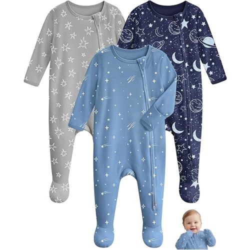 Baby Pajamas 100% Cotton Baby Sleepers for Newborn 0-3 3-6 6-9 Months 3Pcs Footie Pajamas Baby Boys Girls Clothes