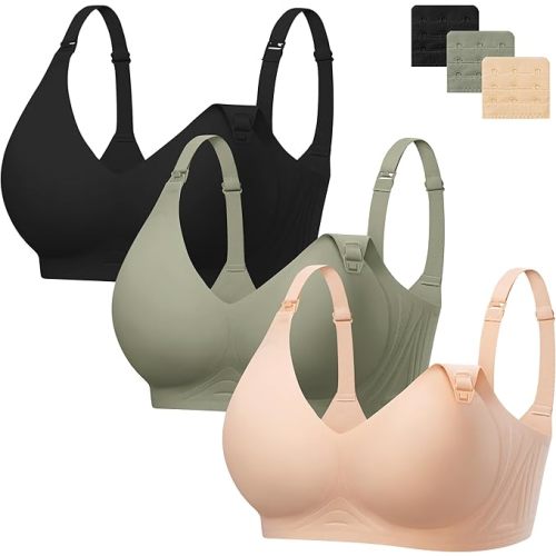 Angelhood 3 Pack Nursing Bras for Breastfeeding Seamless Pregnancy Maternity Bra Wireless Sleep Bralette Jelly Strip Support Postpartum Bra with Extenders, M Size