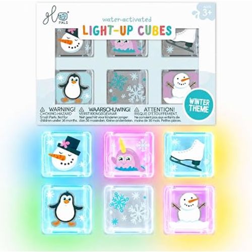 Glo Pals Water-Activated Light-Up Bath Toy Cubes, Winter Theme, Pack of 6