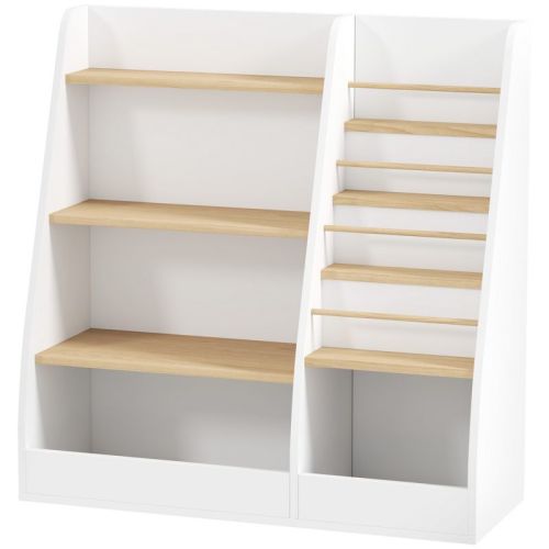 Qaba 4 Tier Kids Bookshelf with Display Stand, Toy Storage Organizer with Anti-Tipping Device, for Living Room, Kids Room, Playroom, Bedroom, Nursery