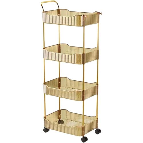 4-Tier Acrylic Rolling Storage Cart, Rolling Utility Cart, Kitchen Storage Cart with Wheels for Bathroom,Living Room, Kithcen, Office Storage and Organization (14''X10''X37'')(Amber)