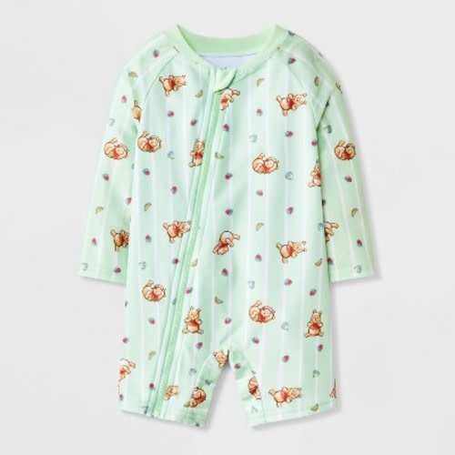 Disney Baby Boys' Winnie the Pooh Strawberry Striped 1pc Rash Guard Swimsuit - Light Green 6M