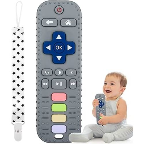 Fu Store Silicone Teething Toys for 0-12 Months 3-24 Months Infant Toddlers Remote Control Shape Teethers for Babies Chew Toys Relief Soothe Babies Gums Set Dishwasher and Refrigerator Safe Gray