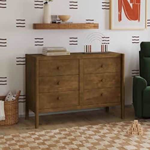 Davinci Birdie 6-Drawer Baby Dresser, GREENGUARD Gold Certified, Walnut | TSCA-Compliant, GREENGUARD Gold Nursery Dresser w/ Spacious Drawers - Double Dresser for Kids w/ 9+ Inch Drawer Extension
