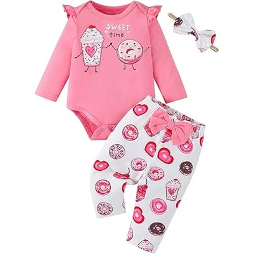 Fullfamous Baby Girl's 3pc Frill Long Sleeve Romper and Pant Set