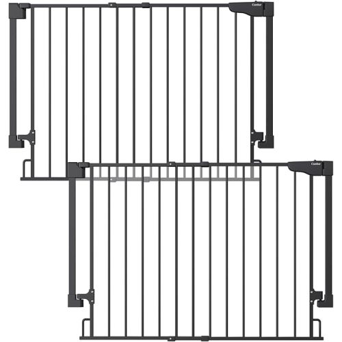 Cumbor 2 Pack 29.2-43" No Bottom Bar Baby Gate for Stairs, 2-in-1 Auto Close Dog Gate Indoor, Hardware Mounted Pet Gate for Doorways with Large Walk Thru Door, Child-Proof Safety Gate for Kids (Black)