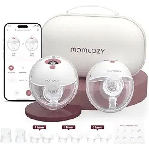 Momcozy M5 Smart APP Controlled Wearable Breast Pump, Hands-Free Wireless Electric Pump, 3 Modes 9 Suction Levels, BPA-Free, Portable Lightweight, 24mm Flange, 2-Pack Cozy Red