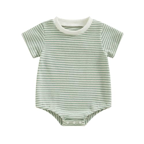 VISGOGO Unisex Baby Boy Girl Striped Romper Waffle Short Sleeve Bubble Oversized Romper Bodysuit Summer Onesie Clothes