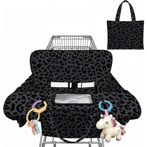 Leopard Print Shopping Cart Cover for Baby Portable High Chair Covers Easy Install Washable Cart Seat Protector with Storage Pocket