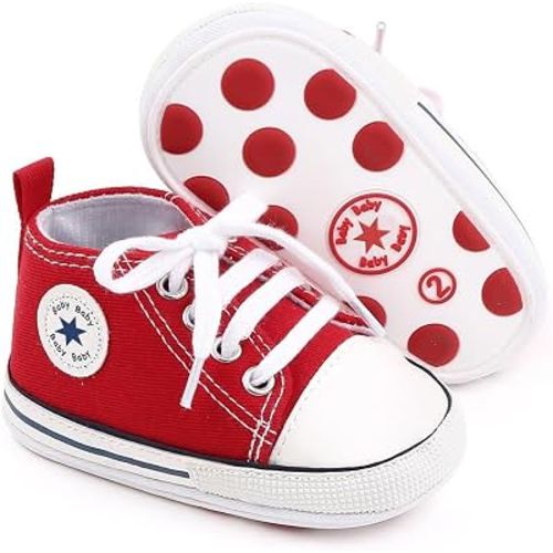 xioqen Unisex Baby Boys Girls Shoes, Newborn Infant Non-Slip Canvas Denim High Top Sneakers, Toddler First Walkers Shoes