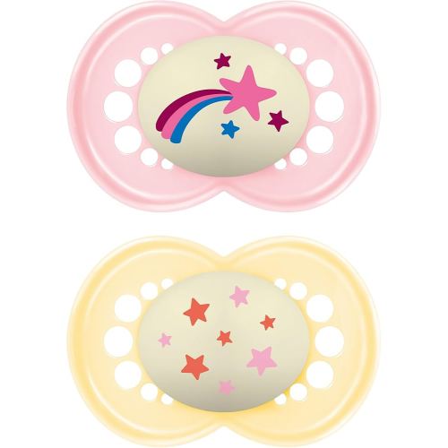 MAM Original Night Pacifiers, Binky Pacifier for 6-16 Months, BPA-Free Silicone, Glows in The Dark, Best for Newborn Babies, Developed with Medical Experts, 2 Count Binkies, with Sterilizer Case