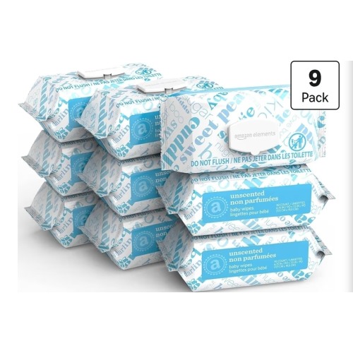 Amazon Elements Baby Wipes, Unscented, Hypoallergenic, Alcohol-Free, With Aloe and Vitamin E, 810 Count, Flip-Top Packs