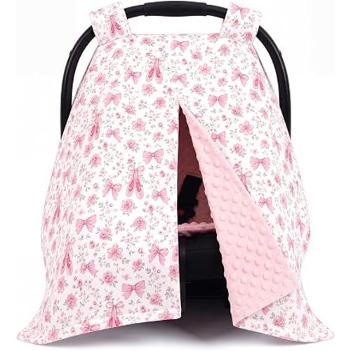 Minky Baby Car Seat Cover, Butterfly Floral Winter Canopy