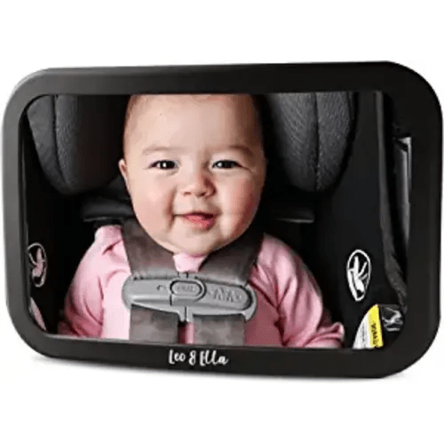 Leo and Ella Baby Car Mirror Safety First, Certified Crash Tested for Rear Facing Baby Car Seat Shatterproof Mirror with Adjustable Safety Mount Crystal Clear View of Newborn, Premium