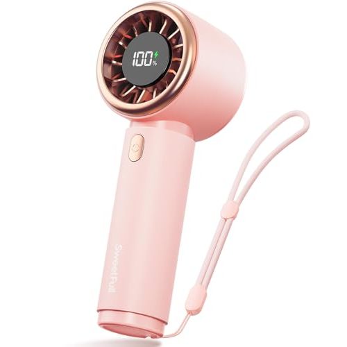 SWEETFULL Mini Fan Portable - Cute Handheld Turbo Fan with Rechargeable Battery, 5 Speeds, Small Hand Personal Travel Essentials for Women, Girls, Kids, Lash, Makeup - Pink