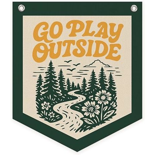 Playroom Camping Classroom Decor Camp Go Play Outside Banner, Adventure Camping Hanging Wall Decor for Forest Hanging Wall Decor for Kids Boy Nursery Toddler Room Bedroom Playroom 12X14in