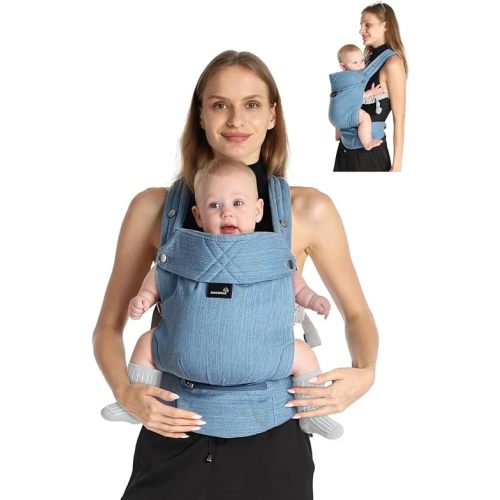 GROWNSY Baby Carrier Newborn to Toddler, Lightweight Ergonomic 7-44 lbs Newborn Carrier with Head Support, Easy to Wear Hands Free Infant Carrier for 0-36 Months, Denim Blue