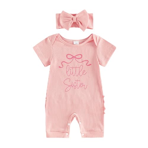 FYBITBO Little Sister Newborn Outfit Baby Girl Short Sleeve Romper Jumpsuit Coming Home Onesie Infant Girl Summer Clothes