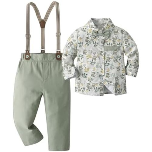 Boarnseorl Baby Boys Pants Sets, Infant Long Sleeve Shirt + Pants + Bow Tie + Suspenders Outfits
