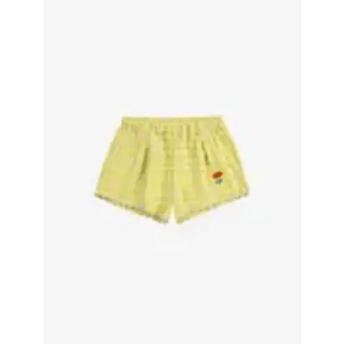 Bobo Choses Baby Vichy Ruffle Woven Shorts - Yellow Turtle