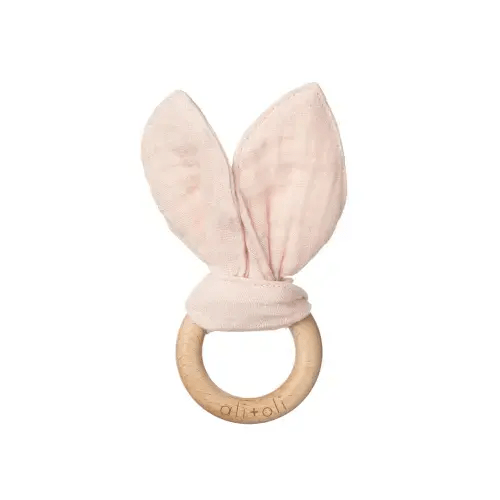 Crinkle Bunny Ears Wooden Teether