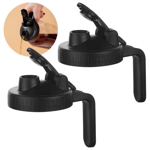Mason Jar Pitcher Lid With Pour Spout & Handle Regular Mouth Mason Jar Lids With Flip Cap Easy Pouring Spout Airtight Leak-Proof Turns Your Mason Jar Into Pitcher- Fits 32 oz & 64 oz, Black - 2 Pack