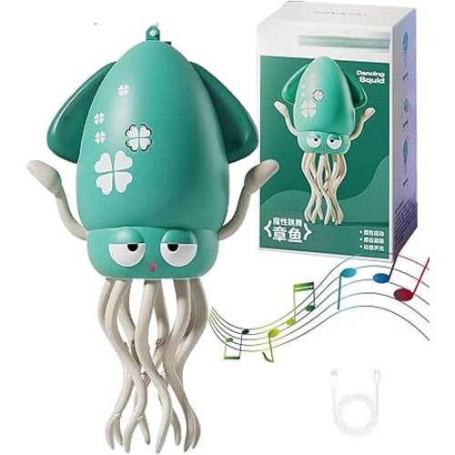 2025 New Crawling Electric Dancing Octopus Toy, Squid Tummy Time Toy with Led & Music, Rechargeable Automatic Obstacle Sensor Smart Tentacle Explorer Green