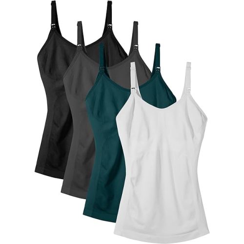 Women's Maternity Nursing Tank Tops with Built in Bra for Breastfeeding Camisoles Shirt 4Pack