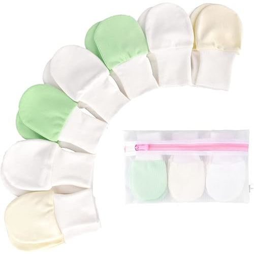Anti-Scratch Baby Mittens - Pack of 7 Unisex Newborn Mitts - No Scratch Gloves for Boys and Girls - Cotton Gloves for Infants 0-6 Months Old with Laundry Bag (Medium - for 0-3 Months)