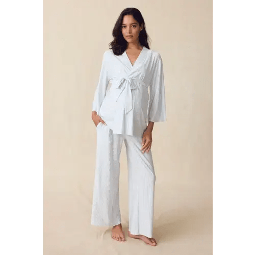LAKE | Women | DreamModal™ Pajamas | English Rose Pencil Stripe Maternity Kimono Bundle
