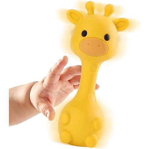 Giraffe Silicone Baby Teether Rattle Toy for 0-6 6-12 Months, BPA-Free Infant Teething Toy with Rattle Sound, Easy-Grip Design for Teething Relief (Mango)