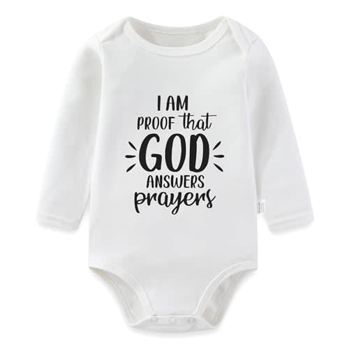 I'm Proof that God Answers Prayers Long Sleeve Baby Bodysuits, Jesus Romper Outfits Girls Boys 0-24 Months