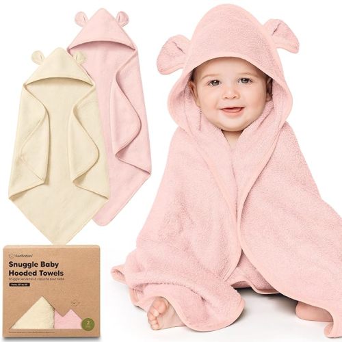 KeaBabies 2-Pack Hooded Baby Towels for Newborn, Kids (Rose Ivory, 35x35) | Soft & Absorbent, Viscose from Bamboo Baby Bath Towels with Hood, Infant, Toddler, Kids, Boys Girls, Baby Bath Essentials