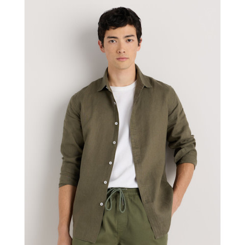 100% European Linen Long Sleeve Shirt in Bayberry Olive