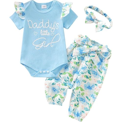 AMAWMW Baby Girl Clothes Set Daddys Little Girl Ruffle Romper Top Camouflage Pants Newborn Infant Baby Girl Outfit