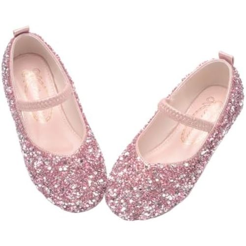Girls Classic Slip on Mary Jane Ballet Flats Glitter Wedding Party Bridesmaids Flower Girl Princess Dress Shoes for Kid Toddler