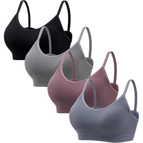 HBselect 4Pack Bras for Women, Wireless Bras No Underwire T-Shirt Ribbed Bra Everyday Bralettes Sports Cami Bra Tank