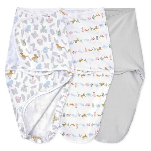 aden + anais essentials Baby 100% Cotton Quick Change Easy 3pk Sleeveless Swaddle Wraps - Alphabet Animal 0-3m